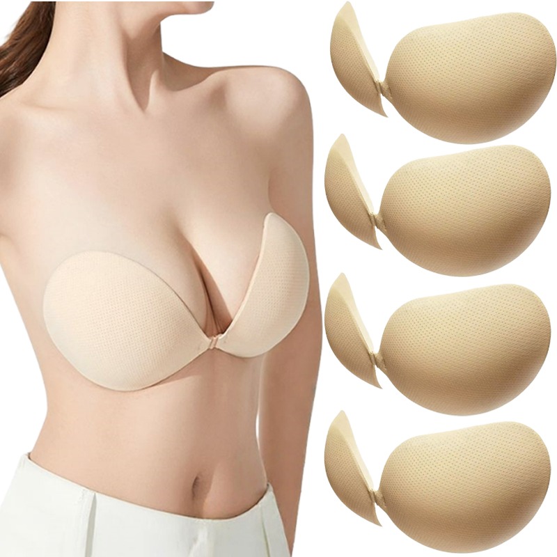 Backless Bra Sticky - プッシュアップ粘着ブラ 厚め シリコン製バストアップパッド 粘着式バックレスストラップレス下着 ニップルカバー 女性用
