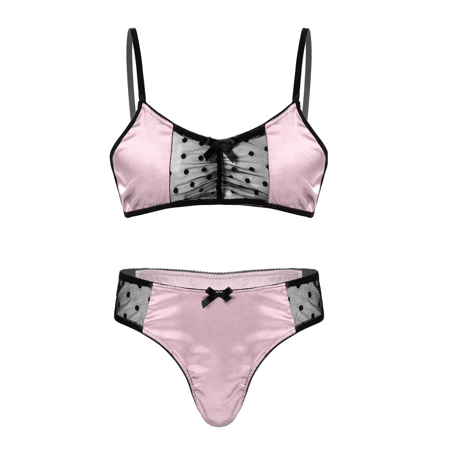 Sheer Mesh Bra - 男性サテンランジェリースーツ弱虫ナイトウェア薄手のメッシュパッチワークブラジャートップスブリーフ Tバックエキゾチックパジャマゲイ男性下着