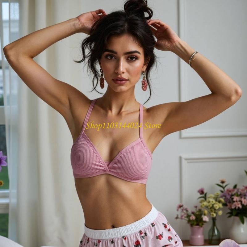 Cotton Bra Everyday - N5KE コットンクロスバックブラジャー通気性生地ワイヤレスデザインガールズトレーニングブラレット