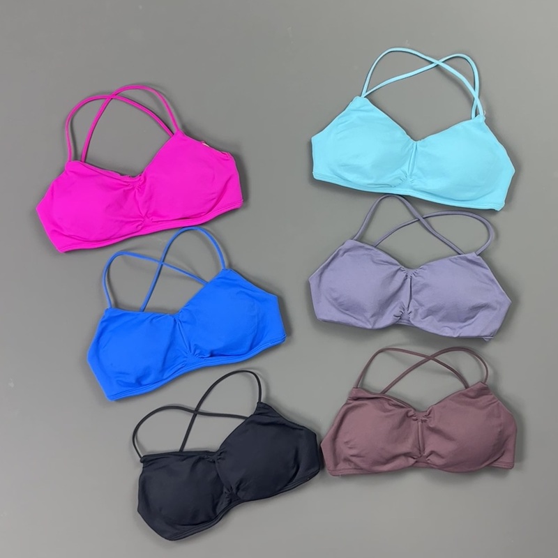 Sports Bra Racerback - HISTELLO フロントシャーリングクロスバックスポーツブラ女性薄型スパゲッティストラップパッド入りヨガブラソフト通気性タンクフィットネスワークアウトトップ