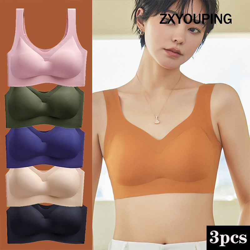 Cotton Bra Everyday - パッド付きシームレススポーツブラ,スチールリングなしで快適,セクシーな睡眠下着,腕立て伏せ,ラージサイズ,mからxxl,3個