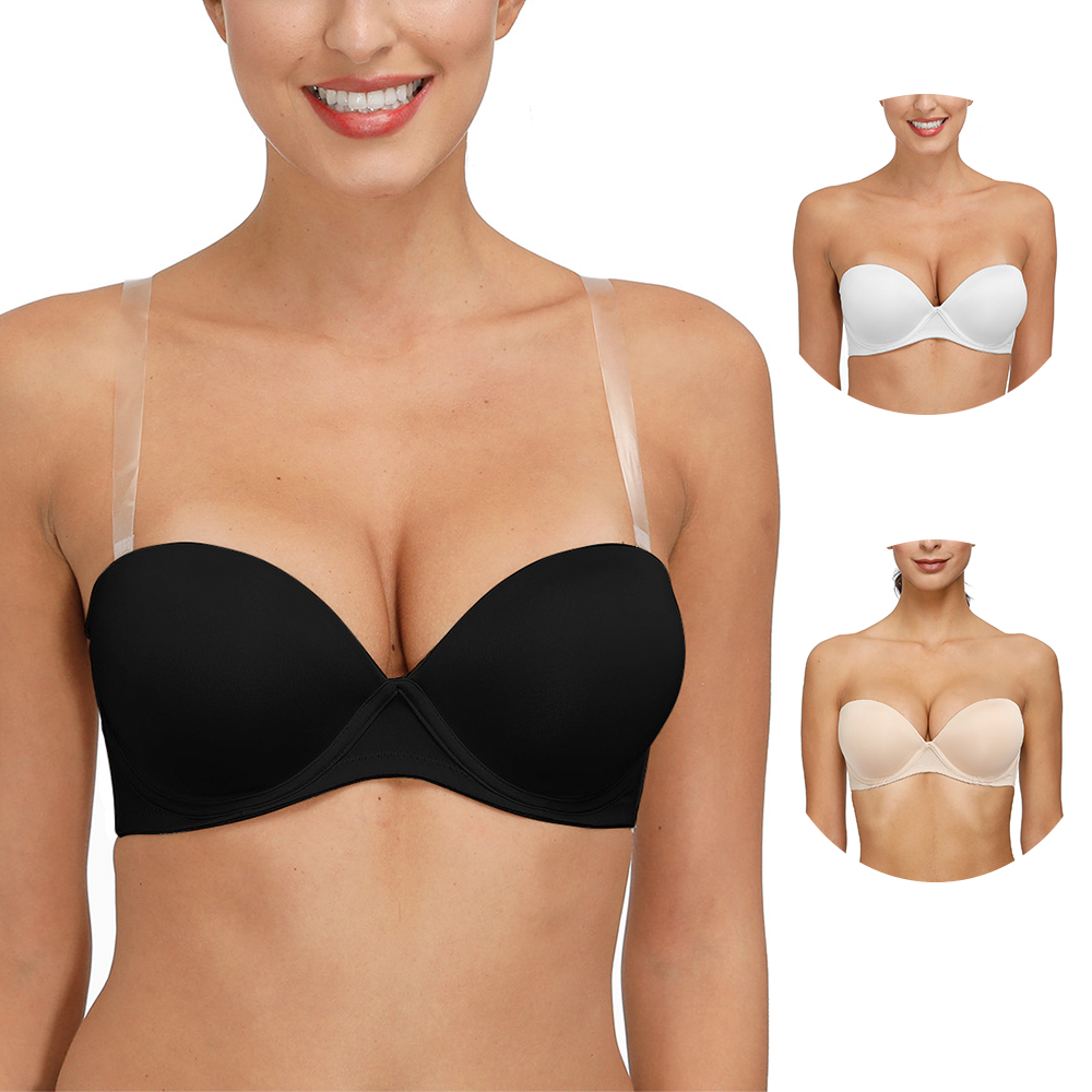 Convertible Bra Multiway - YBCG プッシュアップブラジャー女性用厚いパッド入りノンスリップ下着ストラップレスマルチウェイブラジャー透明クリアストラップ背中の開いたブラジャー