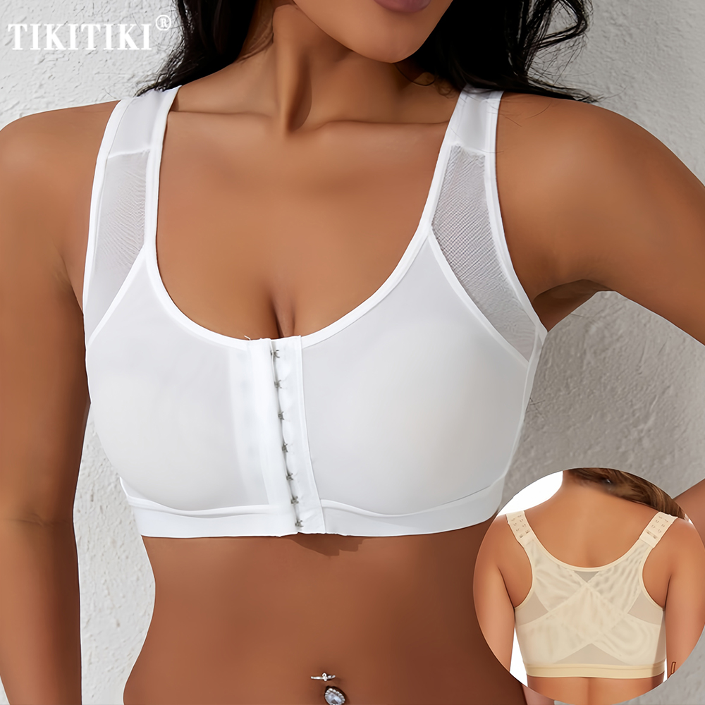 Mastectomy Bra Pocket - 女性用日常スポーツブラ 術後圧迫ブラ フロントクロージャーブラ ワイヤーなし 裏地なし フルカバレッジブラ