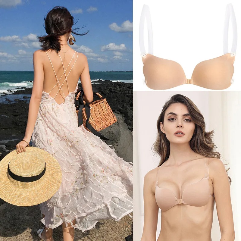 Backless Bra Sticky - 女性のための目に見えないシリコンブラ,乳首カバー,再利用可能な透明ストラップ,背中の開いたビキニ,結婚式のランジェリー,粘着性のランジェリー