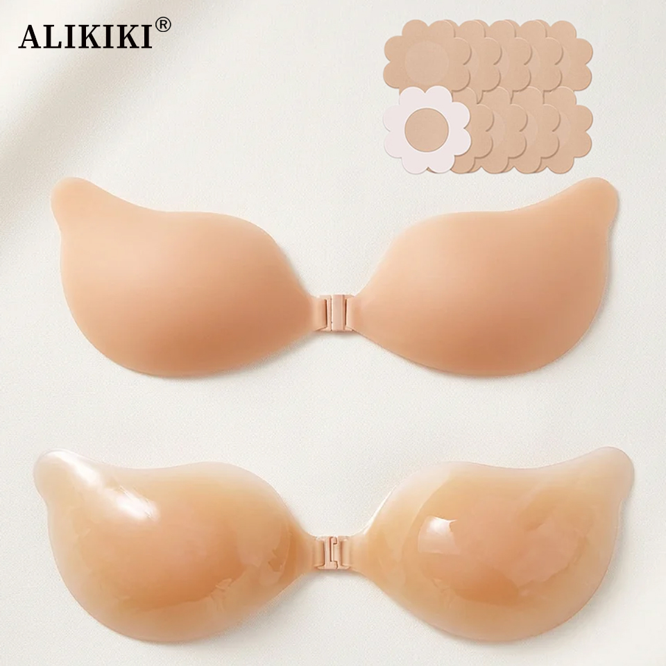 Backless Bra Sticky - 粘着シリコンプッシュアップブラ 再利用可能 見えない粘着ブラ フロントバックル 胸谷間強調ブラ バックレスストラップレスブラ