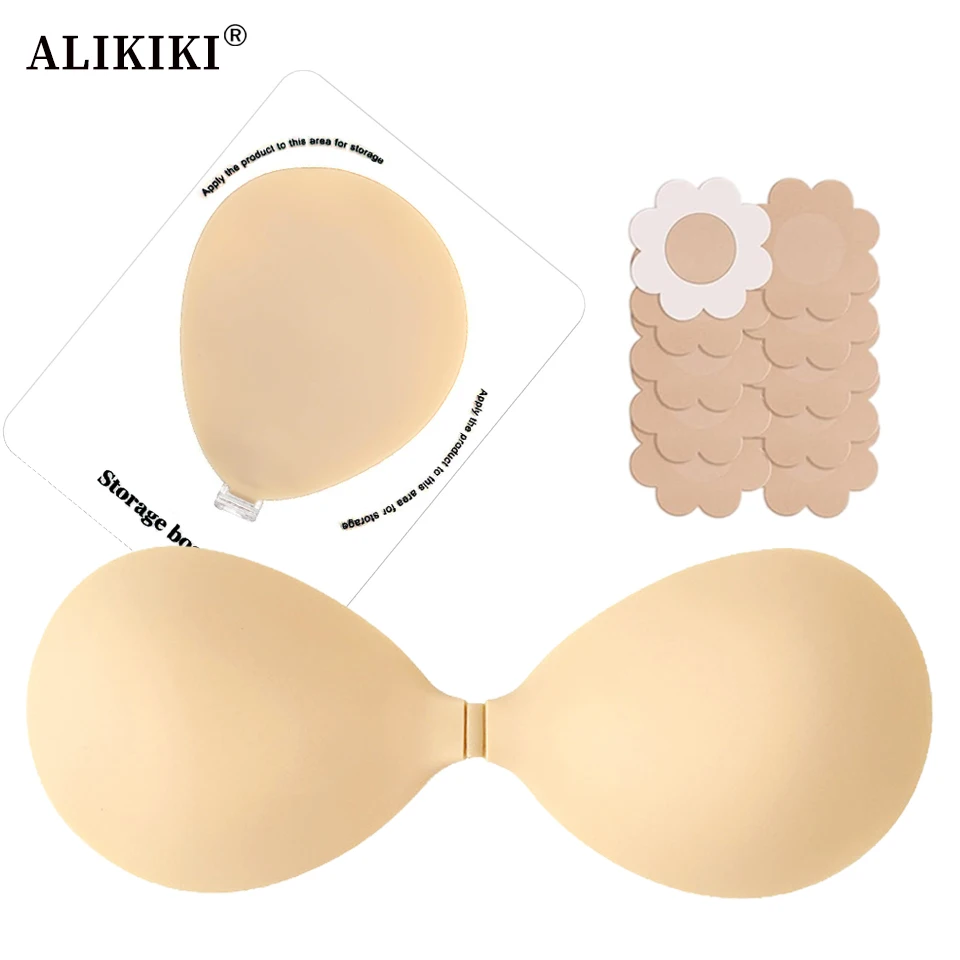 Backless Bra Sticky - ストラップレスプッシュアップ粘着ブラパッチ接着シリコンノーショースティックオンブラ見えない再利用可能なニップルカバー背中開きドレス用