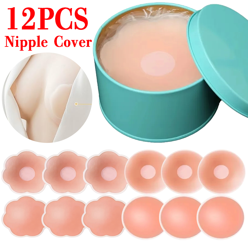 Push Up Bra Silicone - 6/12個入り 目に見えない粘着式チェストパッド 再利用可能なステッカー バストペタル ストラップレスリフトアップブラパッド シリコンペタルニップルカバー