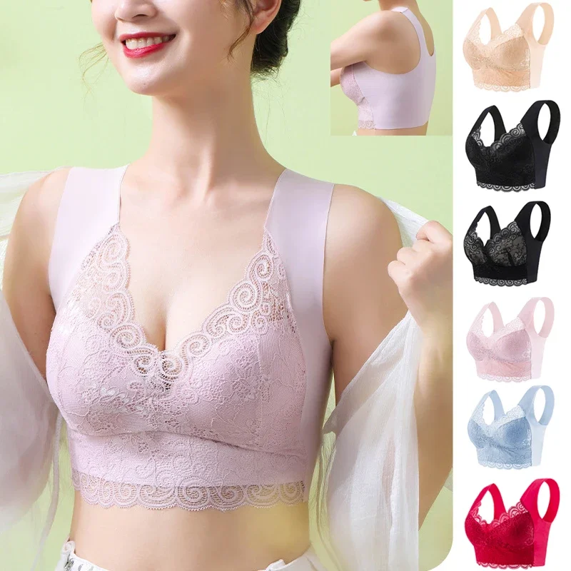 Sleep Bra Bralette - 1 個アイスシルクシームレスレースブラトップサポート下着鋼リングなし快適な大型睡眠ブラジャーベスト Bralette
