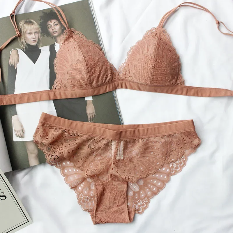 Sleep Bra Bralette - KUCLUTフルレース三角カップスリープウェア女性用セクシーシームレスブラセットワイヤーなし下着セット女の子用シームレスブラレットパッド付き