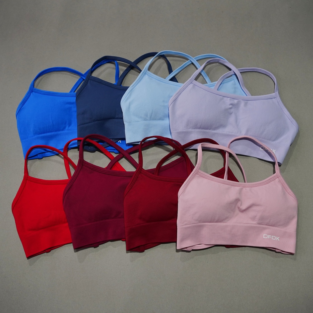 Underwire Bra Padded - DFDK リブ編みシームレスクロスバックヨガブラ女性用ワイヤーフリープッシュアップ取り外し可能なパッド耐衝撃ストレッチフィットネスワークアウトトップ