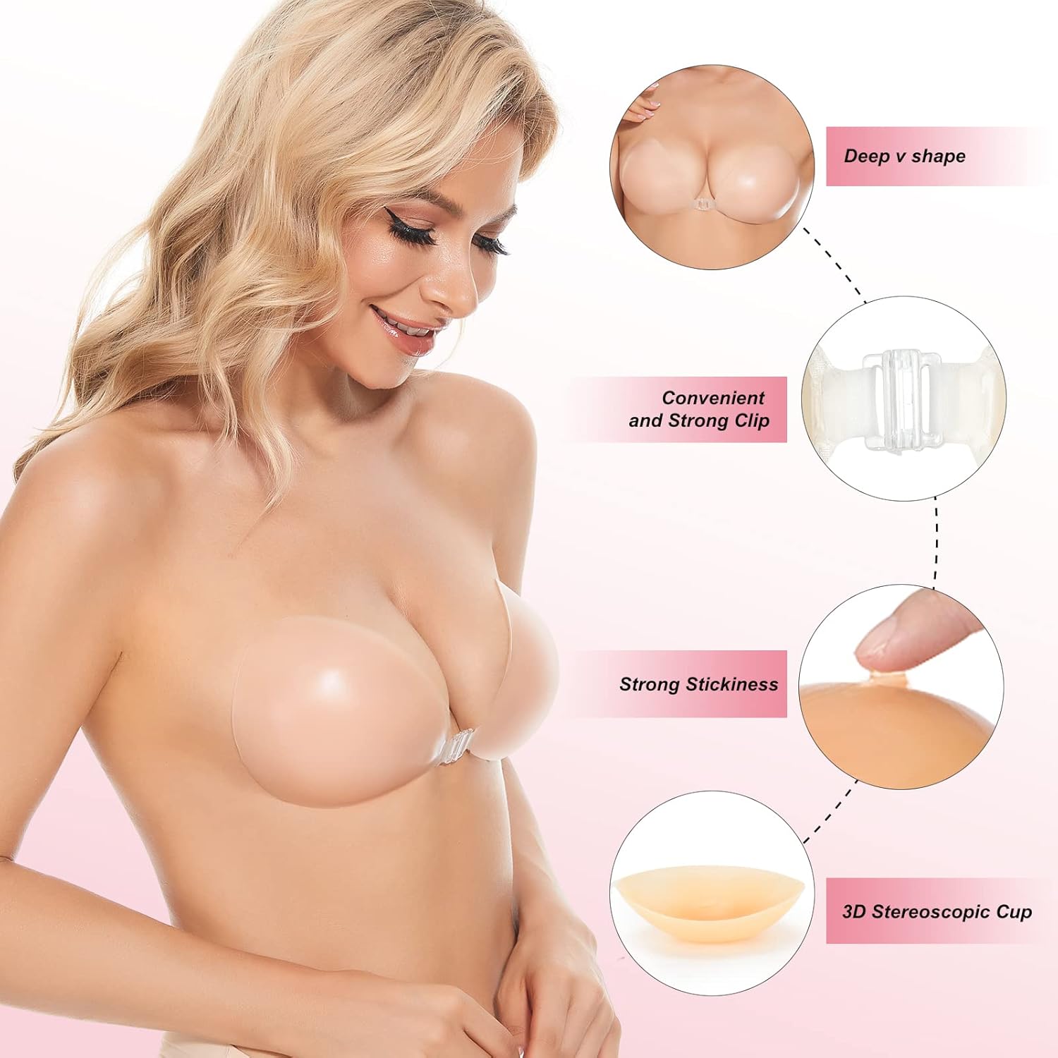粘着ブラ プッシュアップ 粘着式ブラジャー シリコン製ストラ - Push Up Bra Silicone のレビューと価格