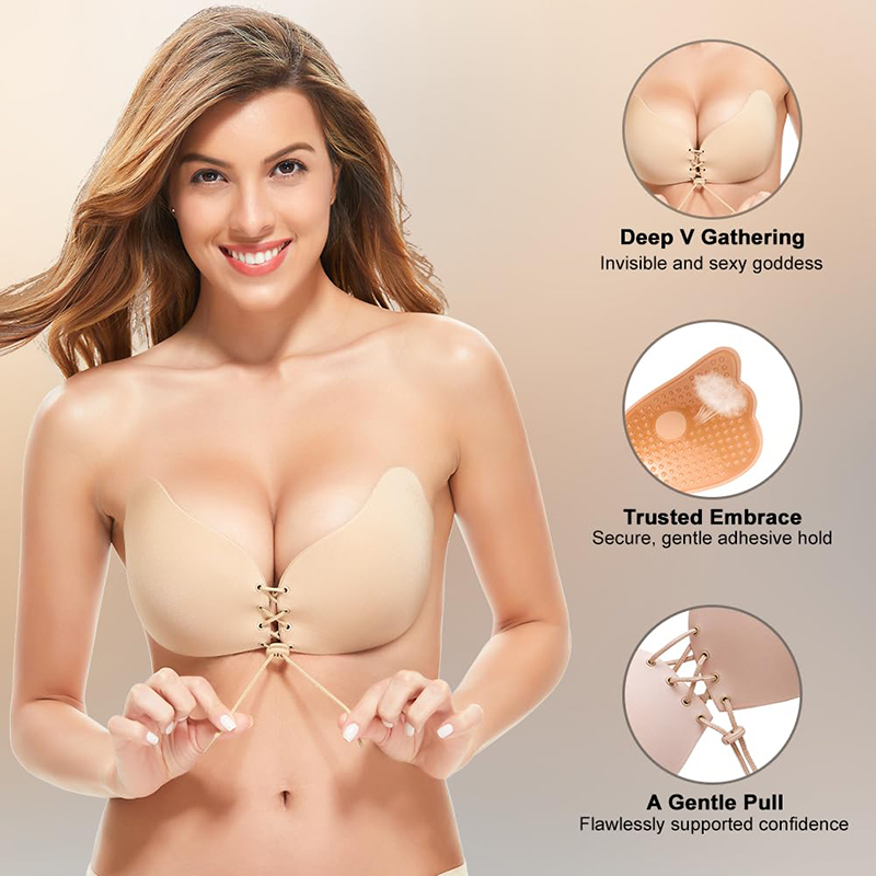 1/2ペア レディース サマー バックレス ストラップレス  - Plunge Bra Push Up のレビューと価格