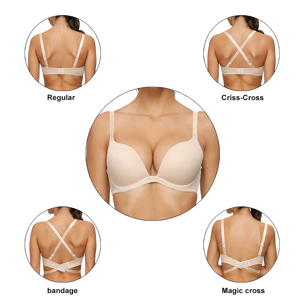 女性のためのセクシーなVネックブラ,パッド入りプッシュアップ - Convertible Bra Multiway のレビューと価格