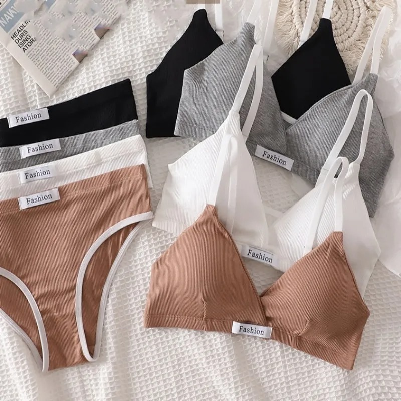 女性の綿のブラセットセクシーなブリーフローウエストパンティー - Cotton Bra Everyday のレビューと価格