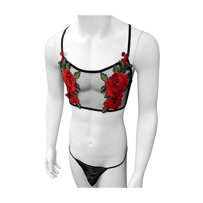 セクシーな刺繍メンズシースルー薄手のメッシュレースランジェリ - Sheer Mesh Bra のレビューと価格