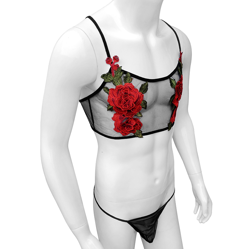 セクシーな刺繍メンズシースルー薄手のメッシュレースランジェリ - Sheer Mesh Bra のレビューと価格